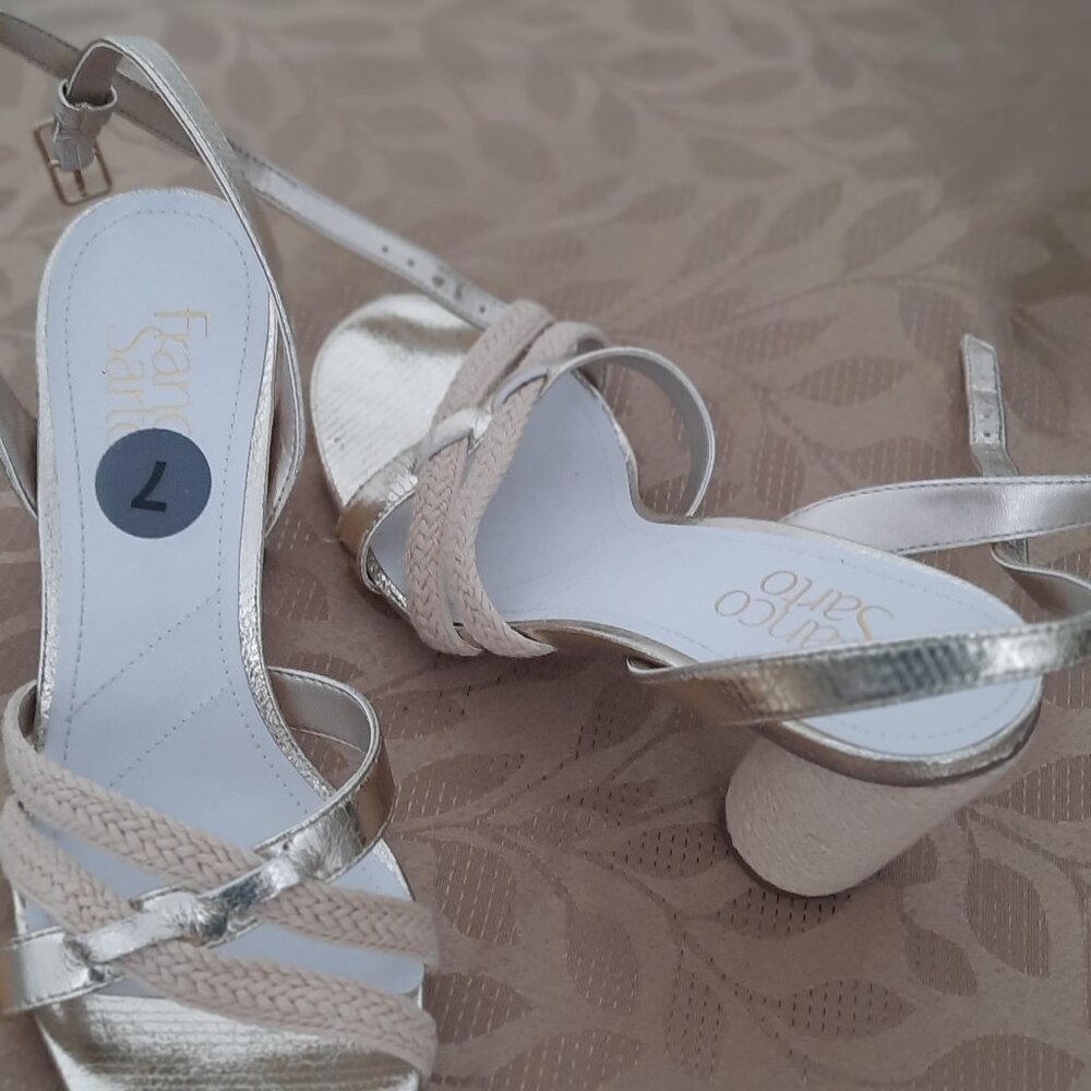 Women Shoes  FRANCO SARTO,  size US 7 UK 4,  beige with gold straps